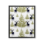 Christmas Trees and Deer, Pattern, Green and Blue Framed Canvas Print Gallery Image 8