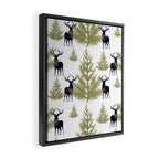 Christmas Trees and Deer, Pattern, Green and Blue Framed Canvas Print Gallery Image 2