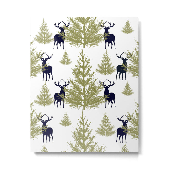 Christmas Trees and Deer, Pattern, Green and Blue Metal Print Gallery Image 1