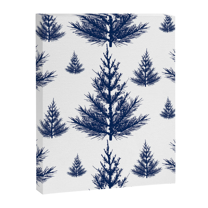 Christmas Trees and Snow, Blue and White Canvas Print Gallery Image 1