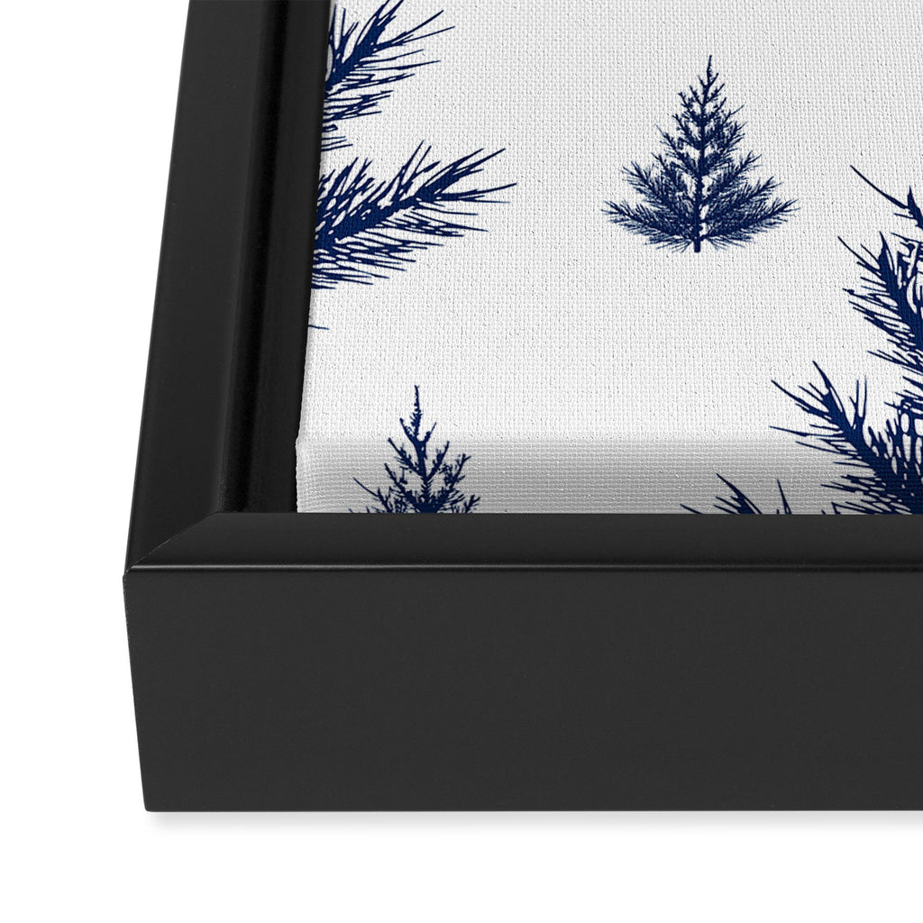 Christmas Trees and Snow, Blue and White Framed Canvas Print Gallery Image 3