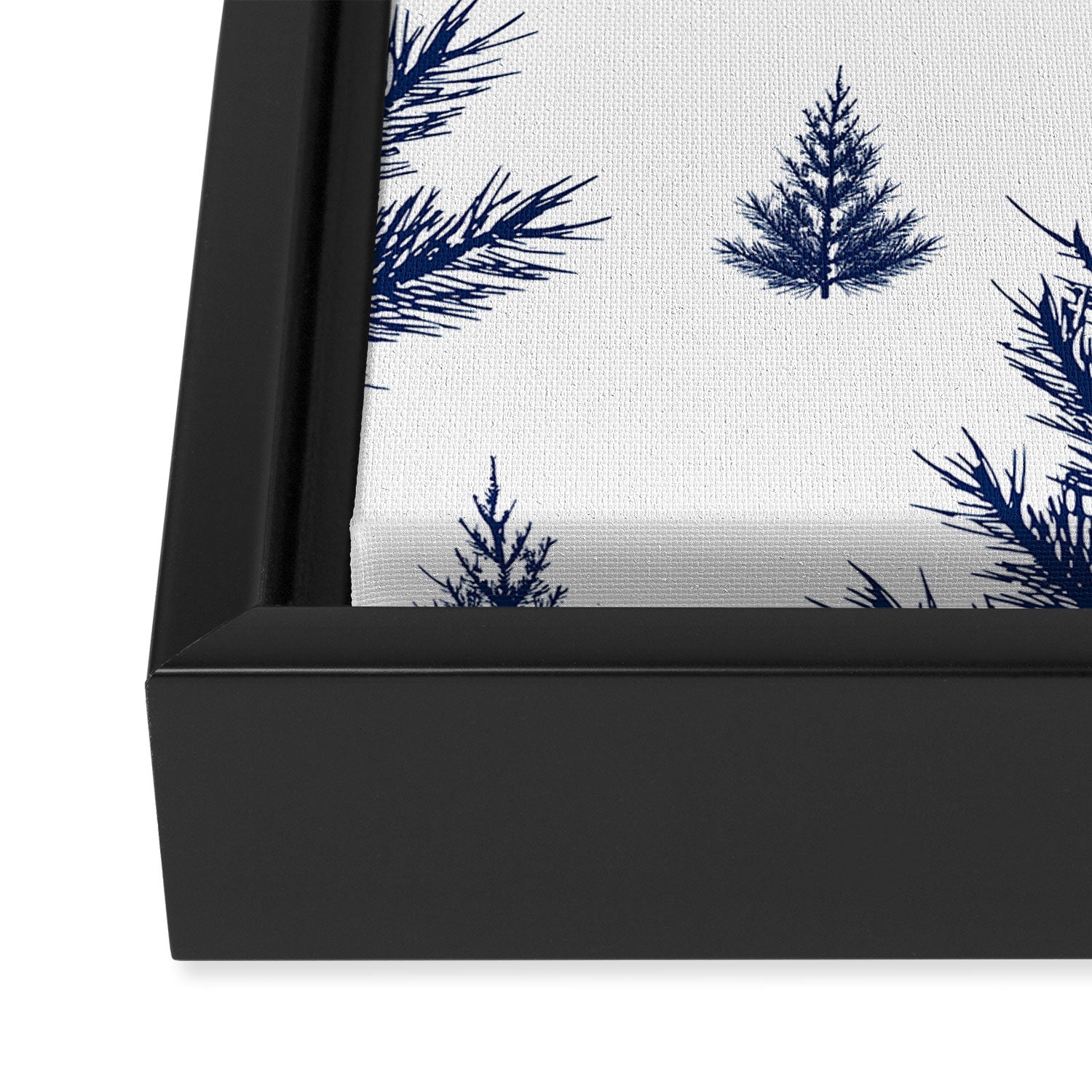 Christmas Trees and Snow, Blue and White Framed Canvas Print Gallery Image 3