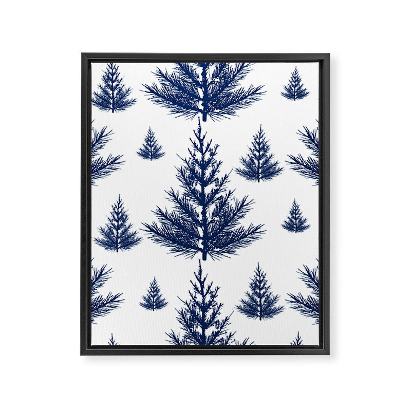 Christmas Trees and Snow, Blue and White Framed Canvas Print Gallery Image 8