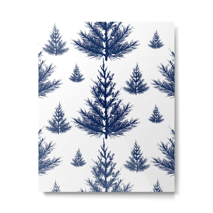 Christmas Trees and Snow, Blue and White Metal Print Gallery Image 1