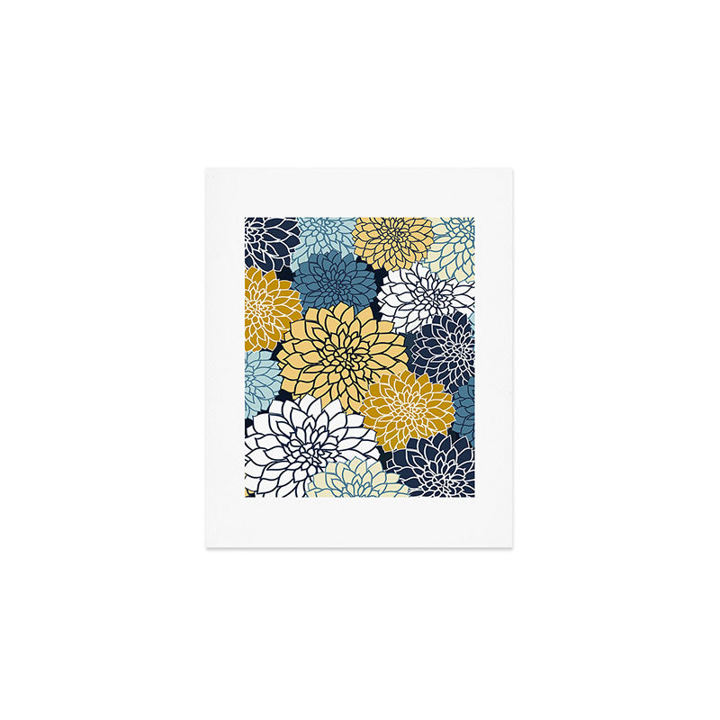 Chrysanthemum Willow, Floral Prints, Blue and Yellow Art Print Gallery Image 1