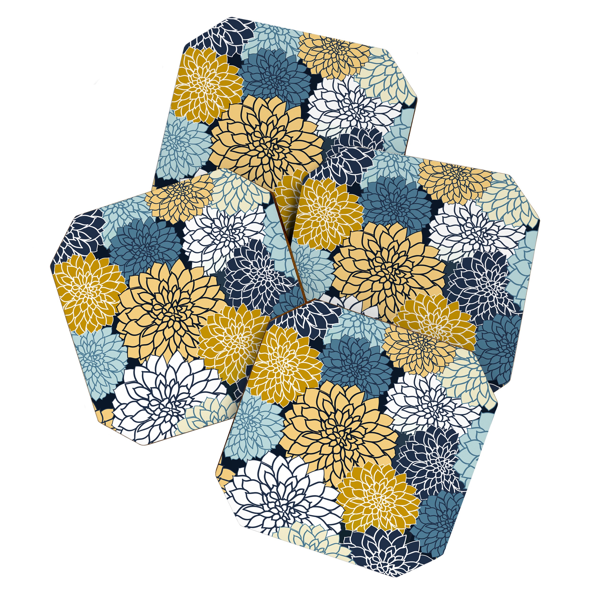 Chrysanthemum Willow, Floral Prints, Blue and Yellow Coaster Gallery Image 1