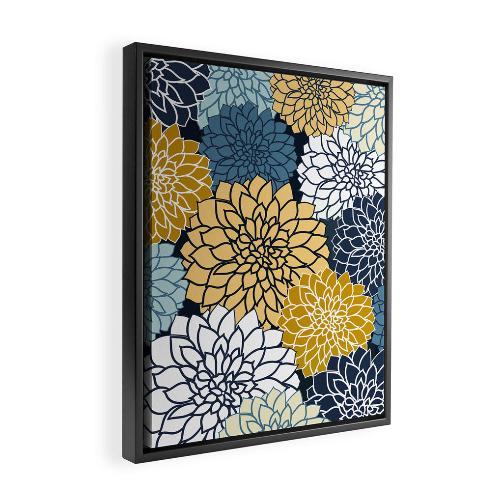 Chrysanthemum Willow, Floral Prints, Blue and Yellow Framed Canvas Print Gallery Image 2
