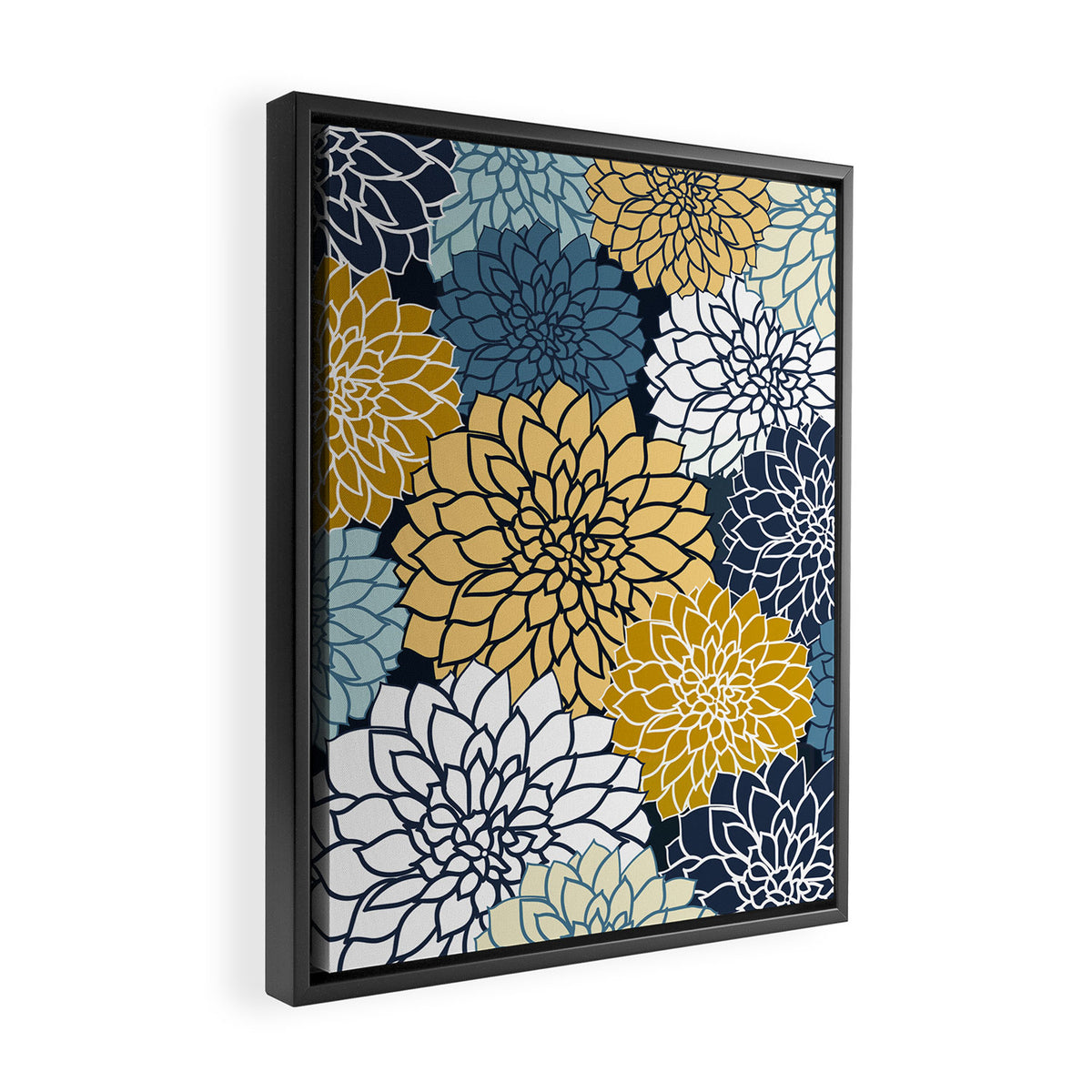 Chrysanthemum Willow, Floral Prints, Blue and Yellow Framed Canvas Print Gallery Image 2
