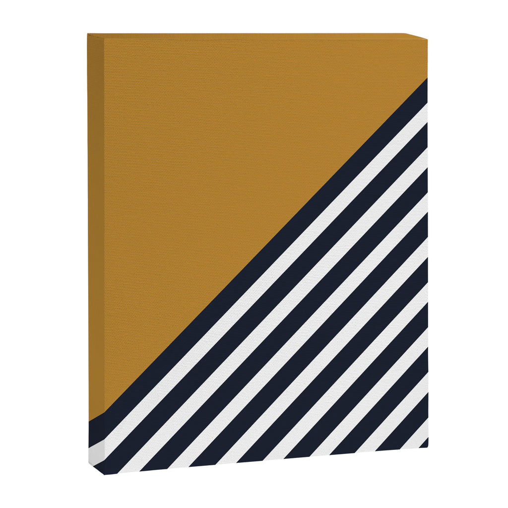 Color Block & Stripes Geometric Print, Mustard, Navy and White Canvas Print Gallery Image 8
