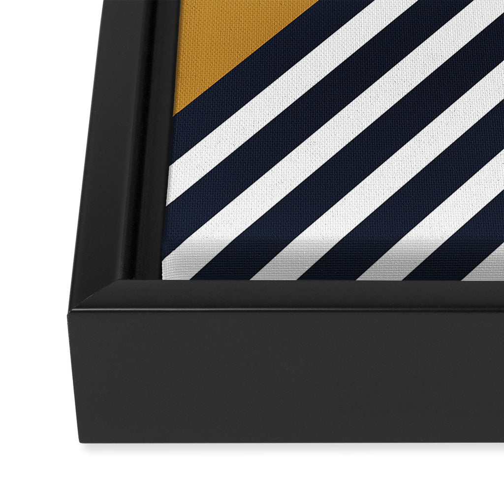 Color Block & Stripes Geometric Print, Mustard, Navy and White Framed Canvas Print Gallery Image 3