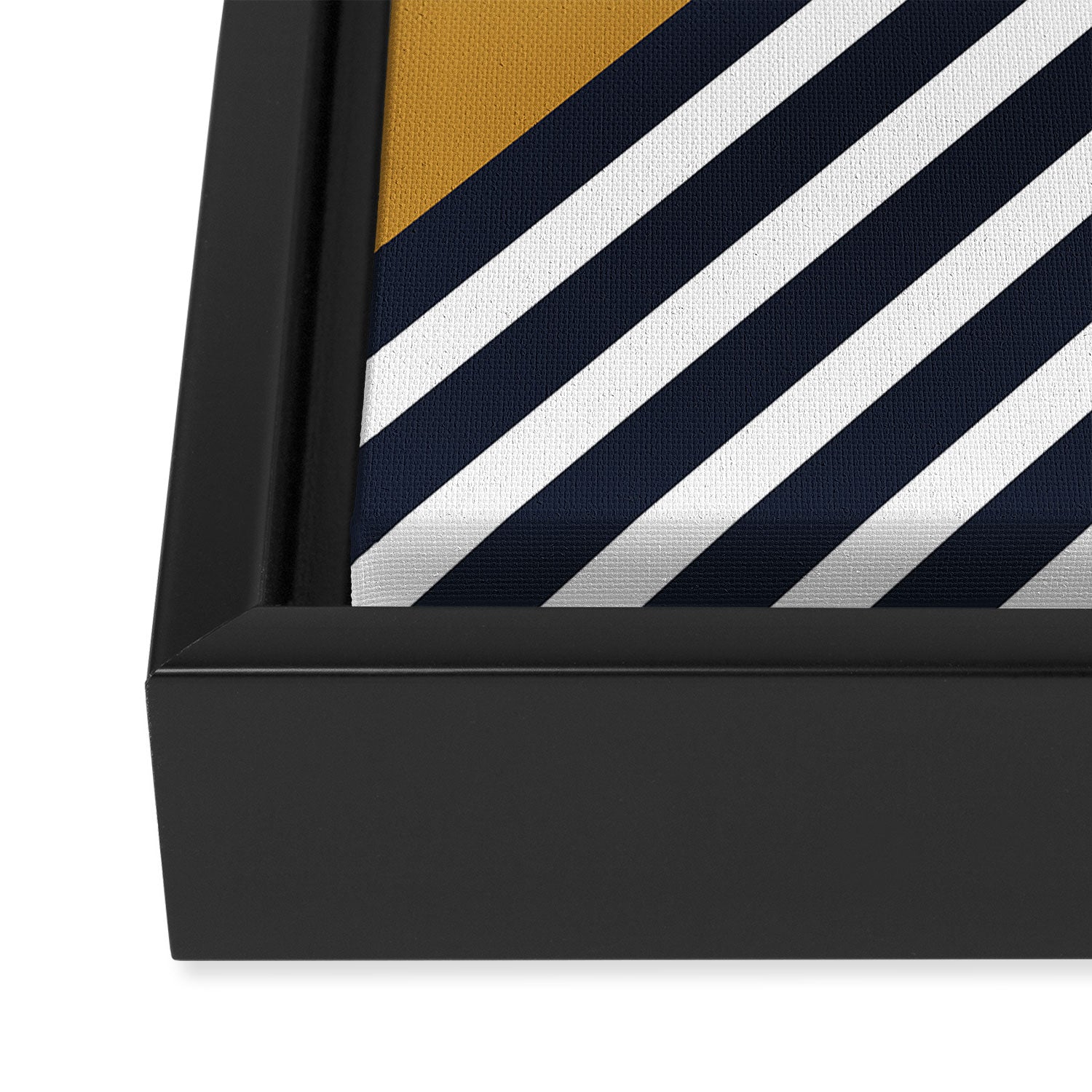 Color Block & Stripes Geometric Print, Mustard, Navy and White Framed Canvas Print Gallery Image 3