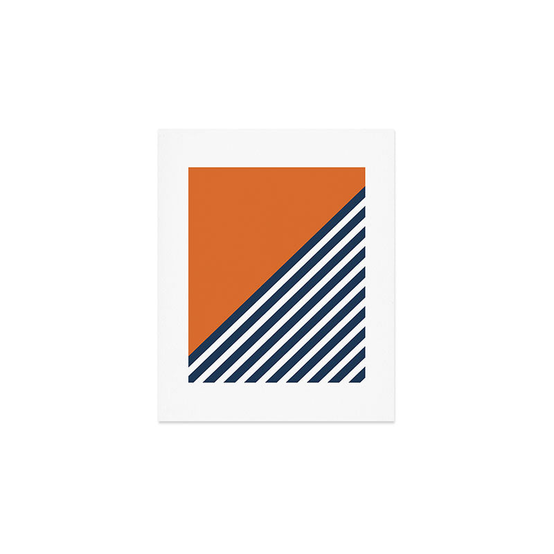 Color Block & Stripes Geometric Print, Orange, Navy and White Art Print Gallery Image 1