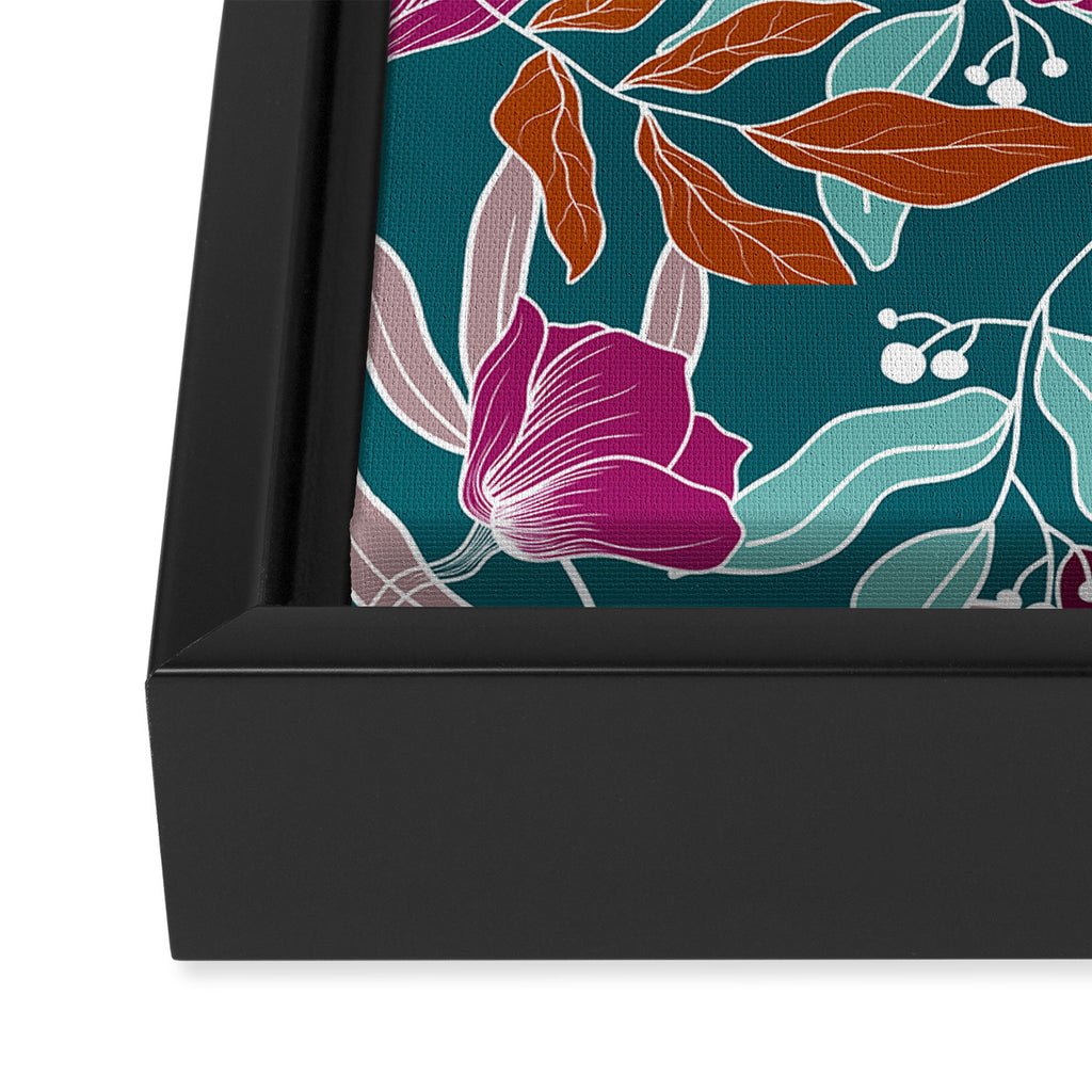 Colorful Floral Jungle, Green, Teal, Magenta and Orange, Flower Prints Framed Canvas Print Gallery Image 3