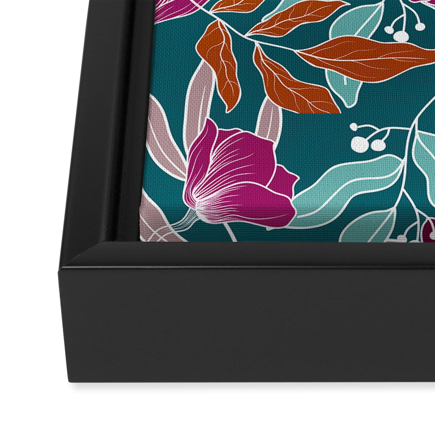 Colorful Floral Jungle, Green, Teal, Magenta and Orange, Flower Prints Framed Canvas Print Gallery Image 3