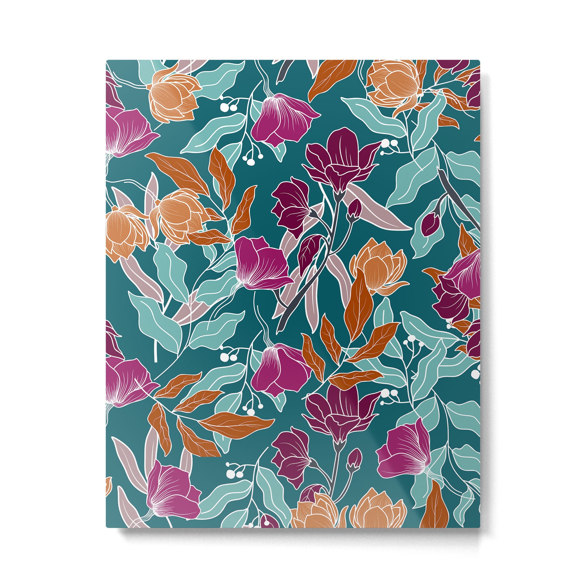 Colorful Floral Jungle, Green, Teal, Magenta and Orange, Flower Prints Metal Print Gallery Image 6