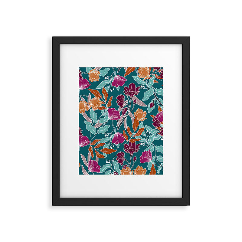 Colorful Floral Jungle, Green, Teal, Magenta and Orange, Flower Prints Framed Art Print Gallery Image 6