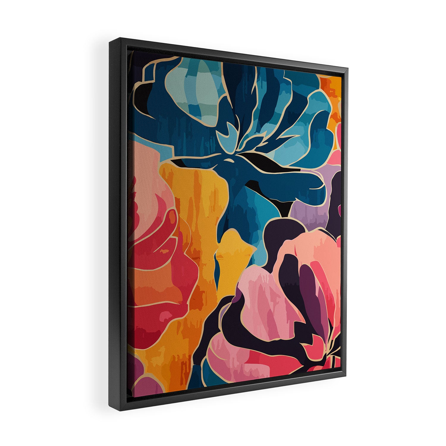 Colorful Pink and Blue Decorative Floral Framed Canvas Print Gallery Image 2