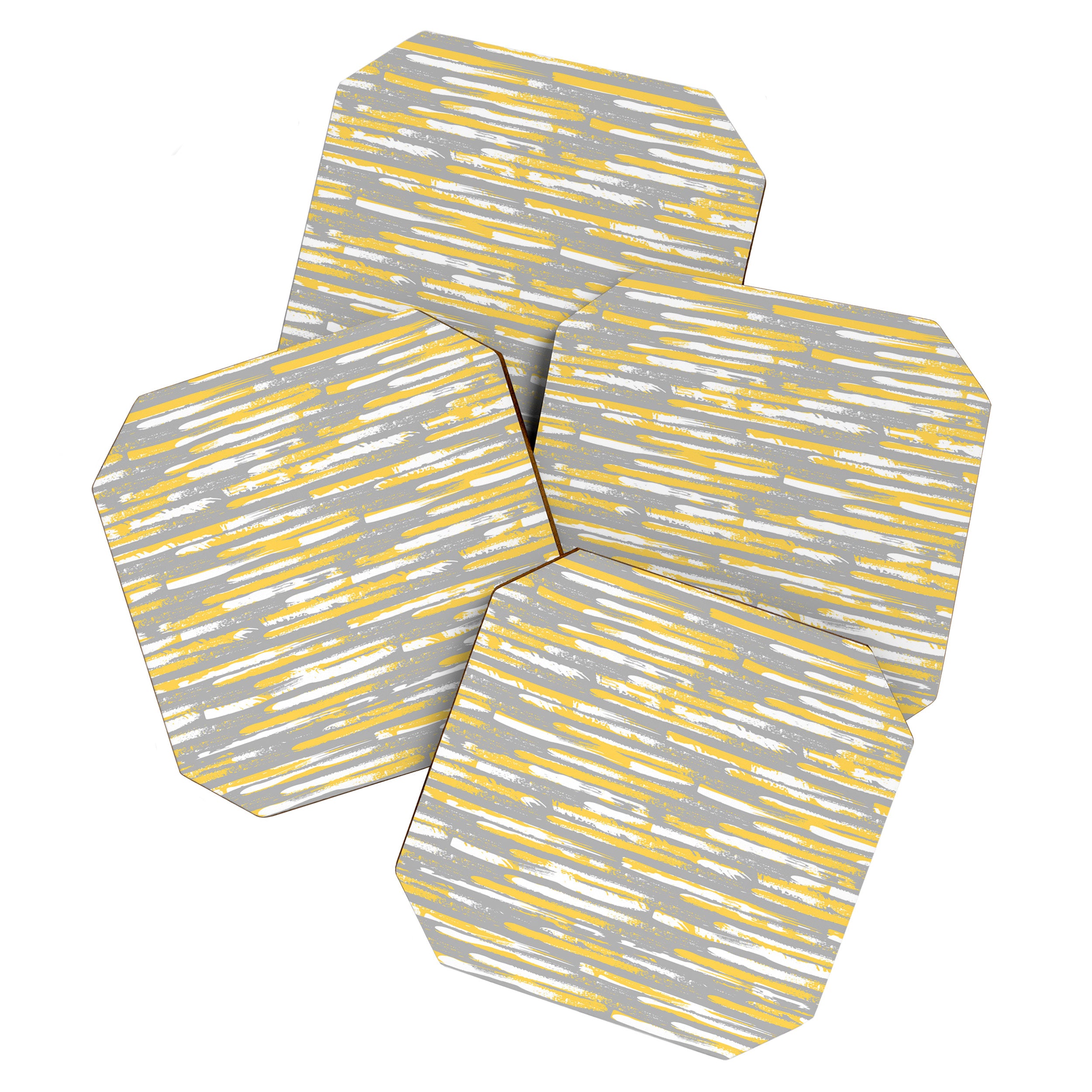 Colorful Stripes, Abstract Art, Yellow and Gray Coaster Gallery Image 1