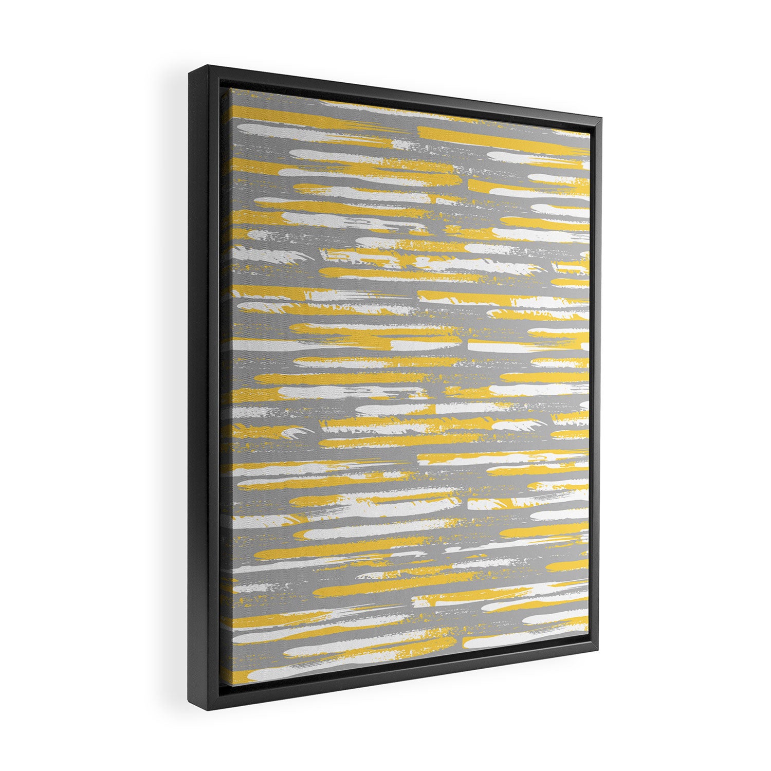 Colorful Stripes, Abstract Art, Yellow and Gray Framed Canvas Print Gallery Image 2