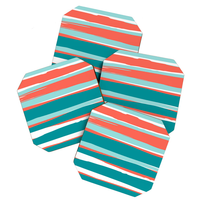 Colorful Stripes, Coral, Teal and Aqua Coaster Gallery Image 1
