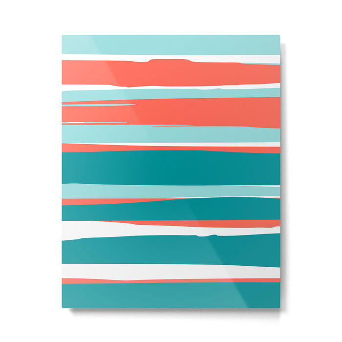 Colorful Stripes, Coral, Teal and Aqua Metal Print Gallery Image 1