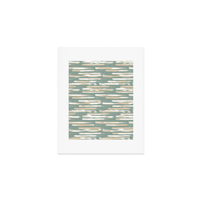 Colorful Stripes, Green and Beige, Abstract Art Art Print Gallery Image 1