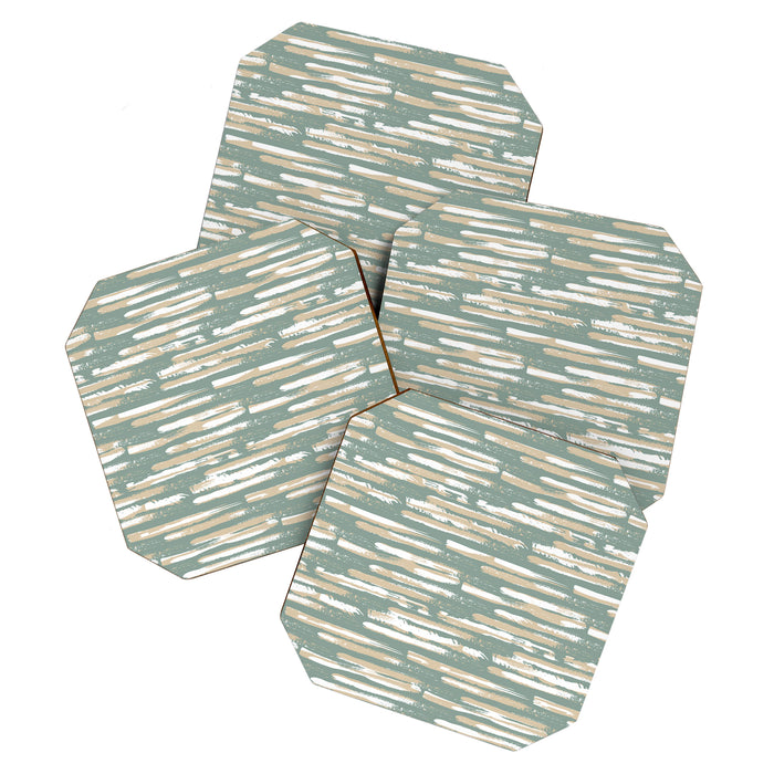 Colorful Stripes, Green and Beige, Abstract Art Coaster Gallery Image 1