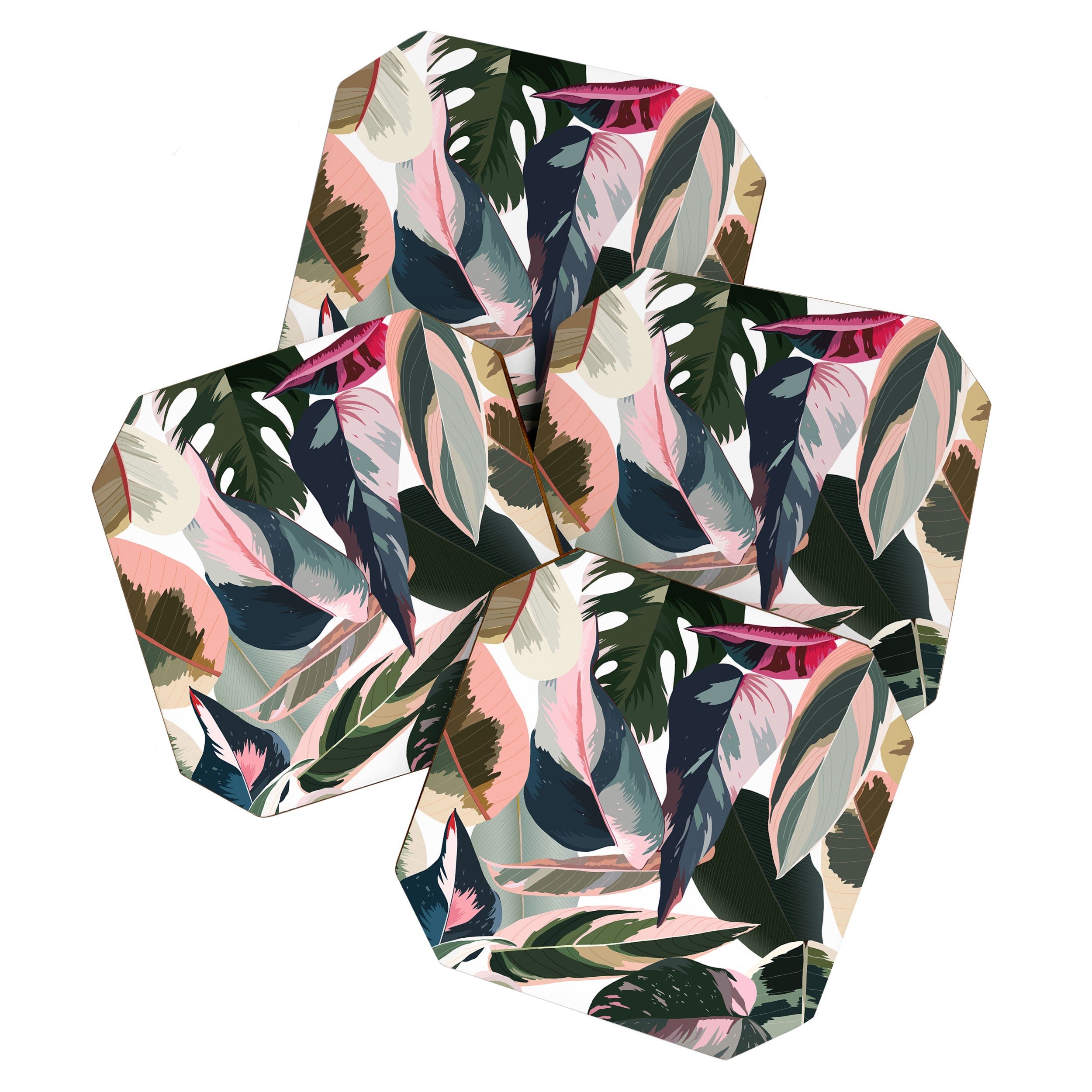 Colorful Tropical Palm Leaves on White Coaster Gallery Image 1