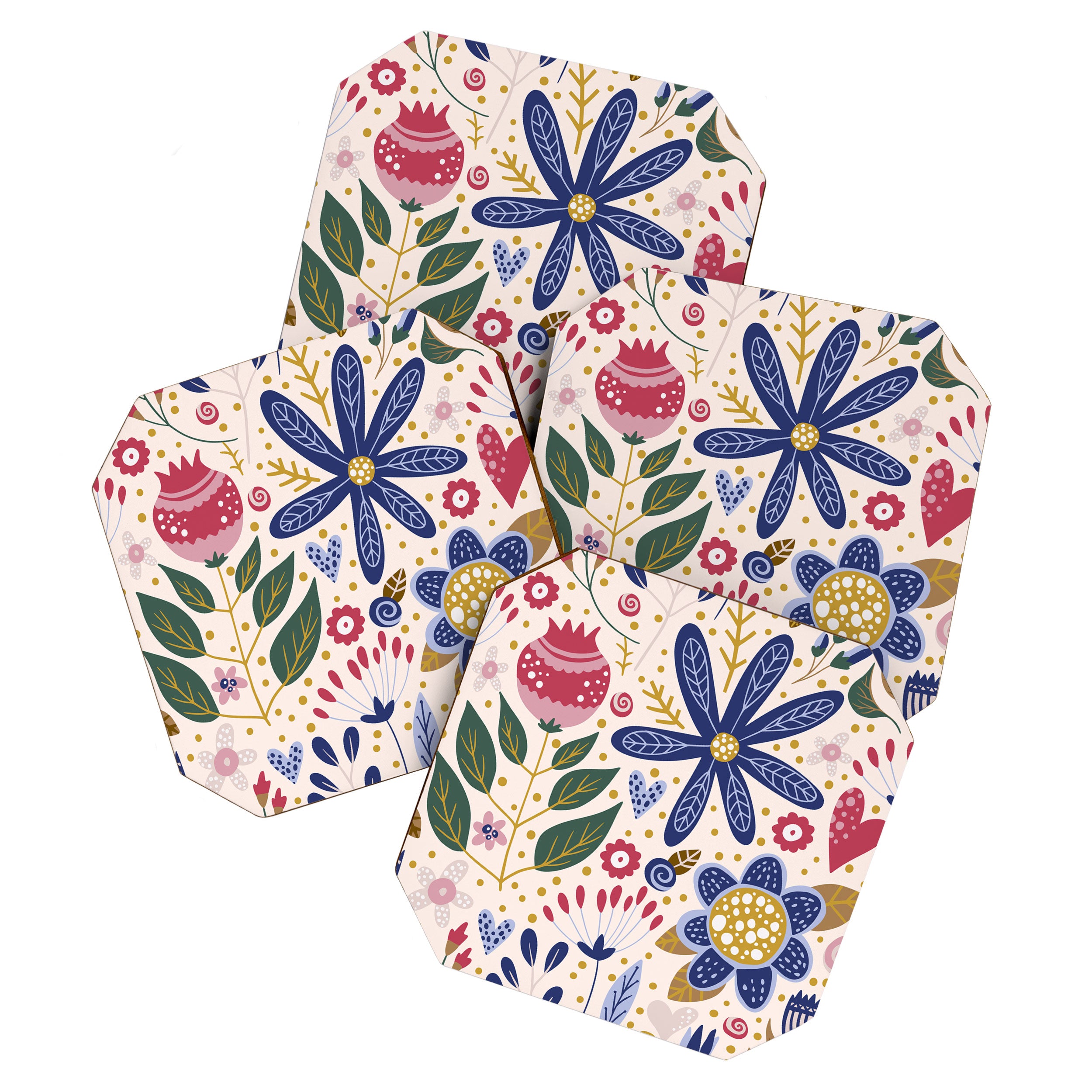 Cute, Festive, Flower Garden, Floral Prints, Pink and Blue Coaster Gallery Image 1