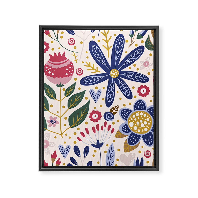 Cute, Festive, Flower Garden, Floral Prints, Pink and Blue Framed Canvas Print Gallery Image 8