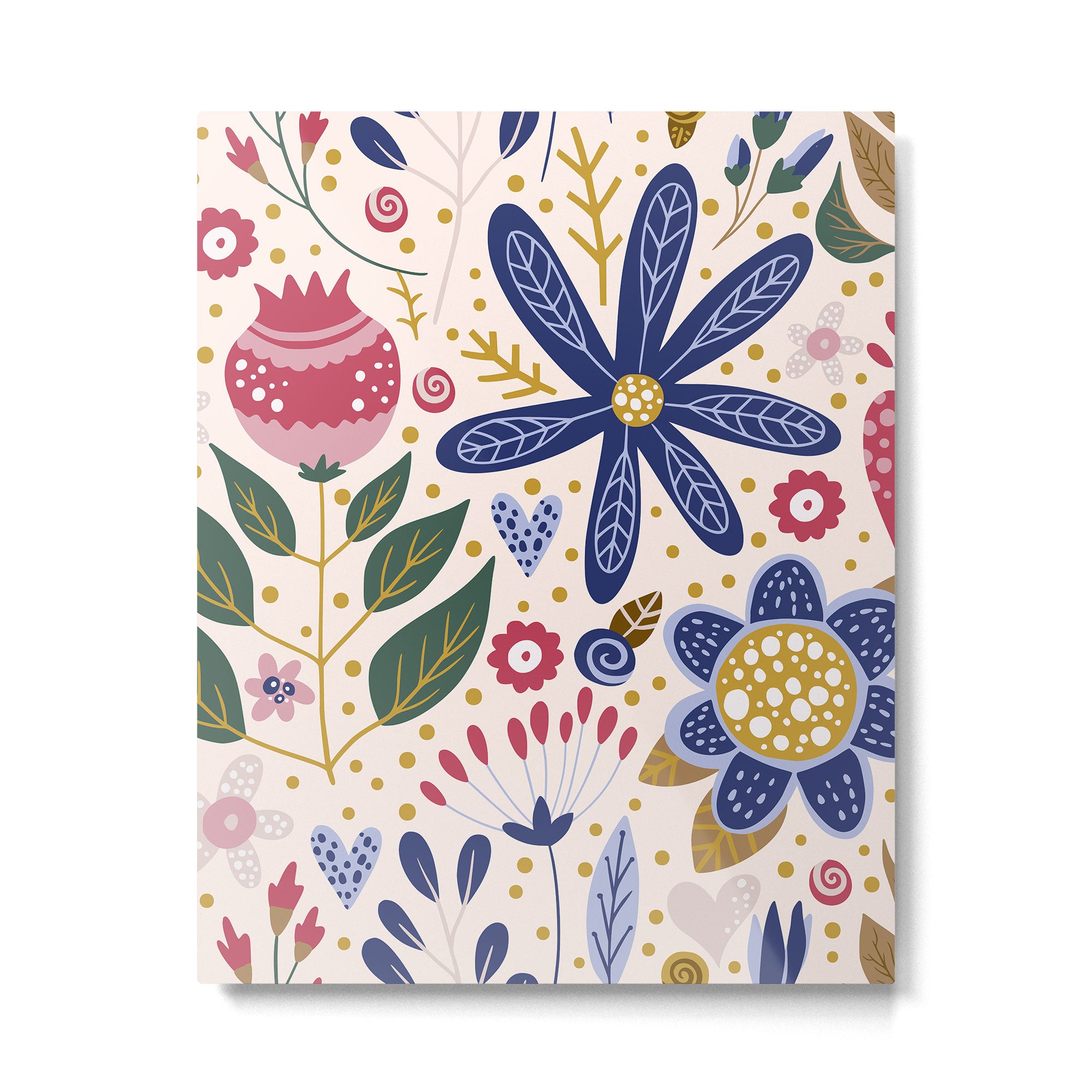 Cute, Festive, Flower Garden, Floral Prints, Pink and Blue Metal Print Gallery Image 6