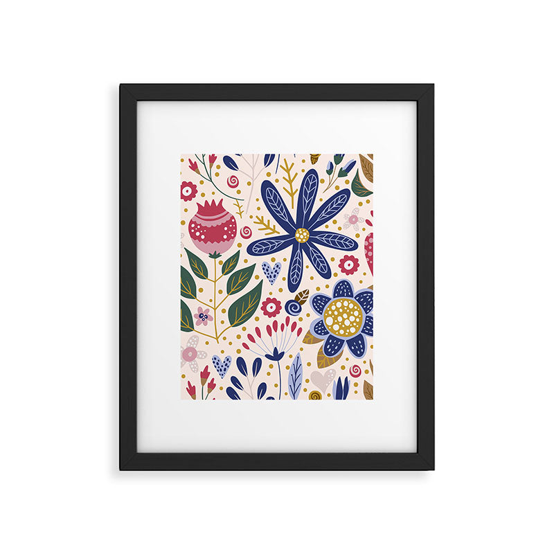 Cute, Festive, Flower Garden, Floral Prints, Pink and Blue Framed Art Print Gallery Image 6