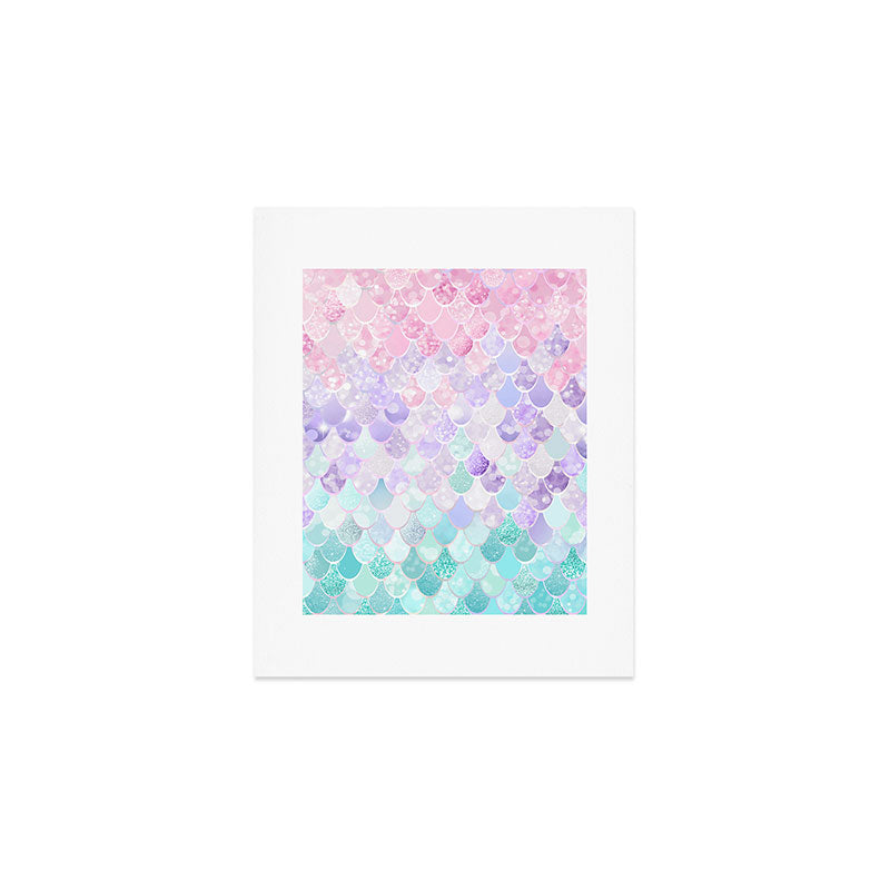 Cute Mermaid Pattern, Light Pink, Purple, Teal Art Print Gallery Image 1