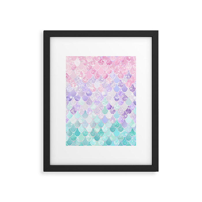 Cute Mermaid Pattern, Light Pink, Purple, Teal Framed Art Print Gallery Image 1