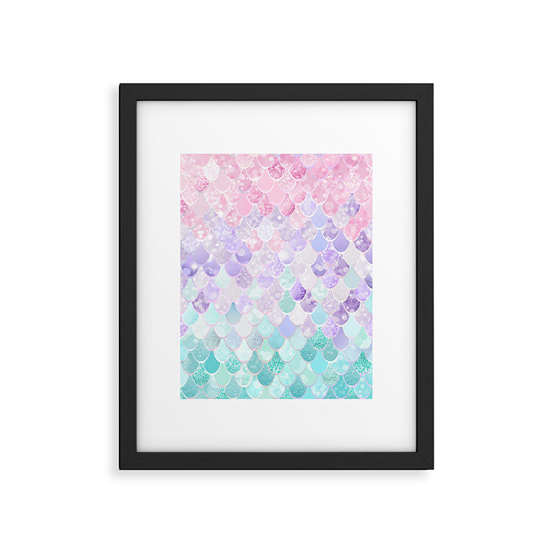 Cute Mermaid Pattern, Light Pink, Purple, Teal Framed Art Print Gallery Image 4