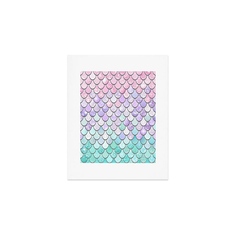 Cute Mermaid Pattern, Pink, Purple, Teal, Pastel Aesthetics Art Print Gallery Image 1
