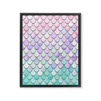 Cute Mermaid Pattern, Pink, Purple, Teal, Pastel Aesthetics Framed Canvas Print Gallery Image 8