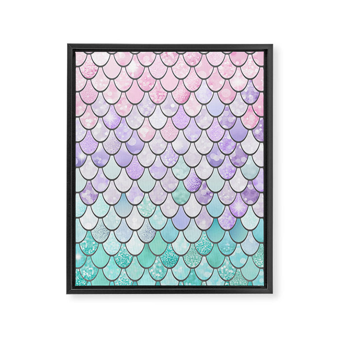 Cute Mermaid Pattern, Pink, Purple, Teal, Pastel Aesthetics Framed Canvas Print Gallery Image 1