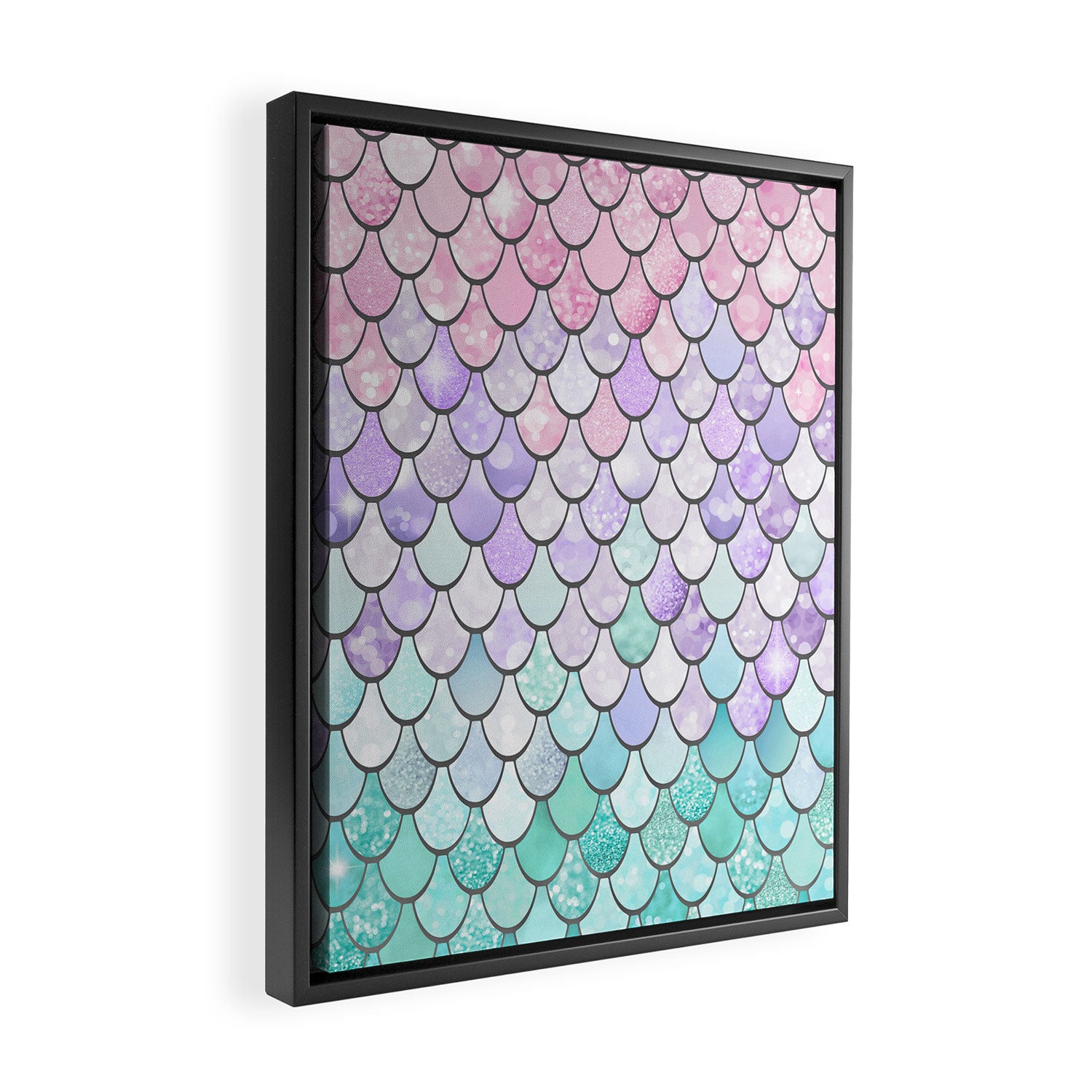 Cute Mermaid Pattern, Pink, Purple, Teal, Pastel Aesthetics Framed Canvas Print Gallery Image 2
