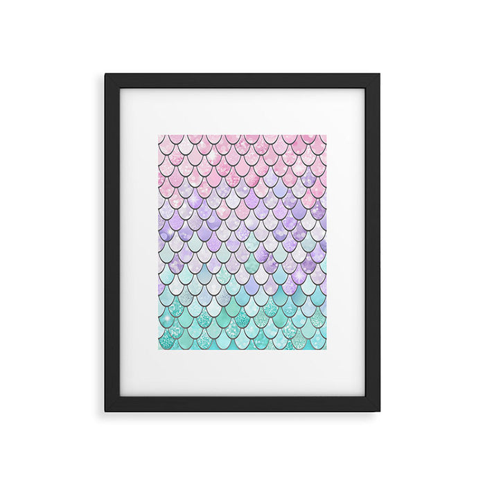 Cute Mermaid Pattern, Pink, Purple, Teal, Pastel Aesthetics Framed Art Print Gallery Image 1