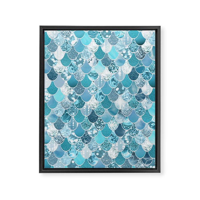 Cute Mermaid Scales, Teal and Aqua Framed Canvas Print Gallery Image 1