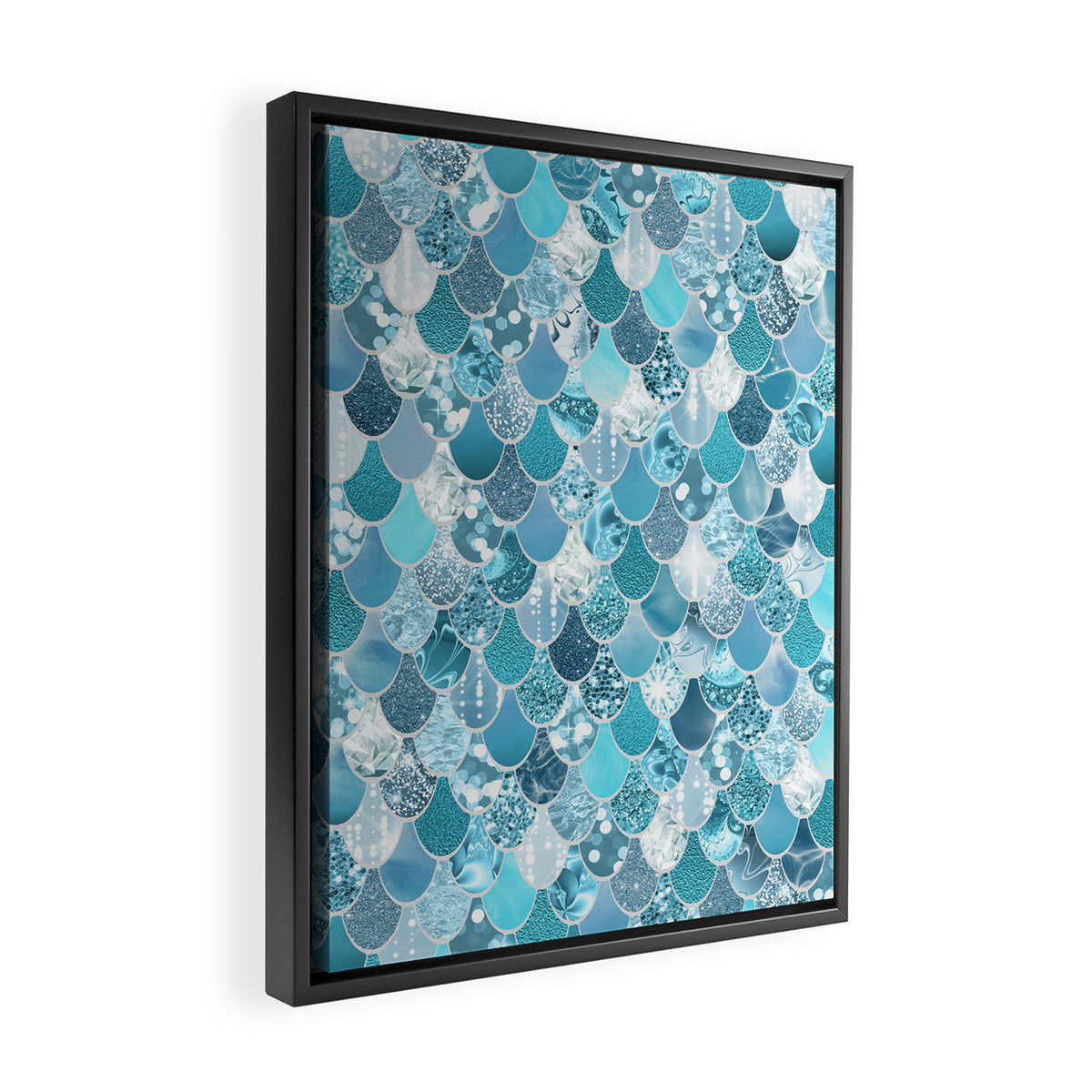 Cute Mermaid Scales, Teal and Aqua Framed Canvas Print Gallery Image 2