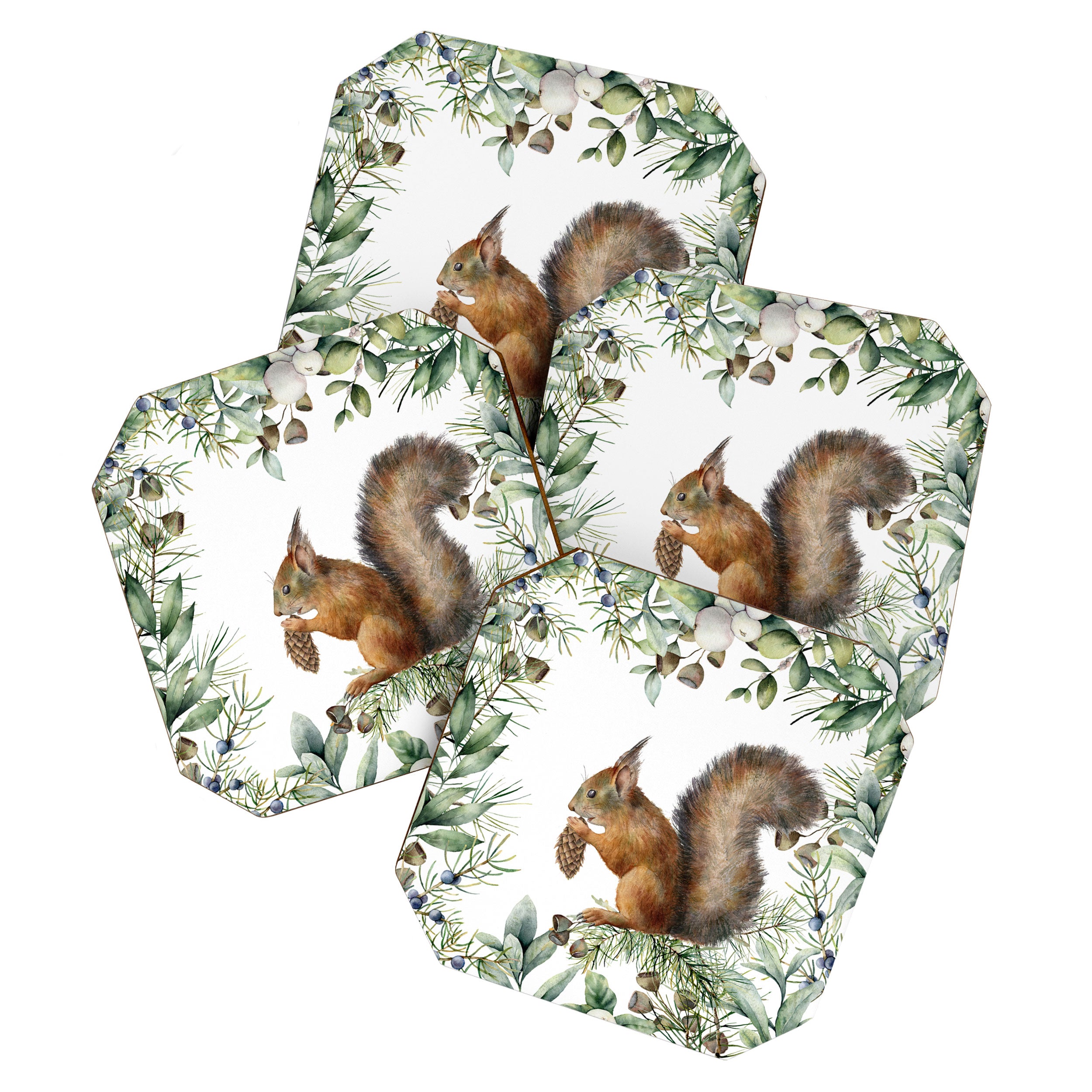 Cute Squirrel and Woodland, Watercolor Coaster Gallery Image 1