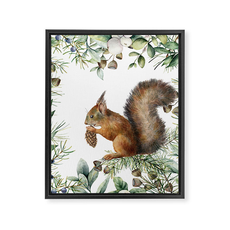 Cute Squirrel and Woodland, Watercolor Framed Canvas Print Gallery Image 8