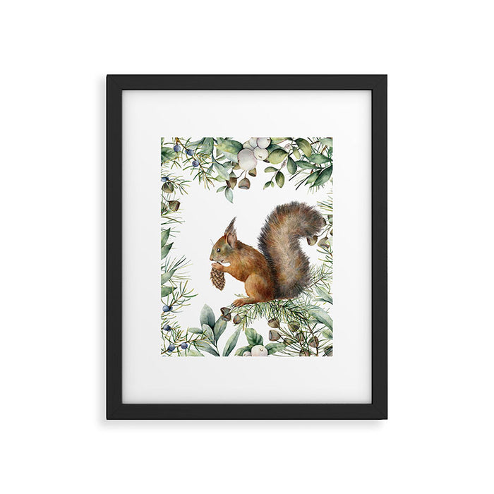 Cute Squirrel and Woodland, Watercolor Framed Art Print Gallery Image 1