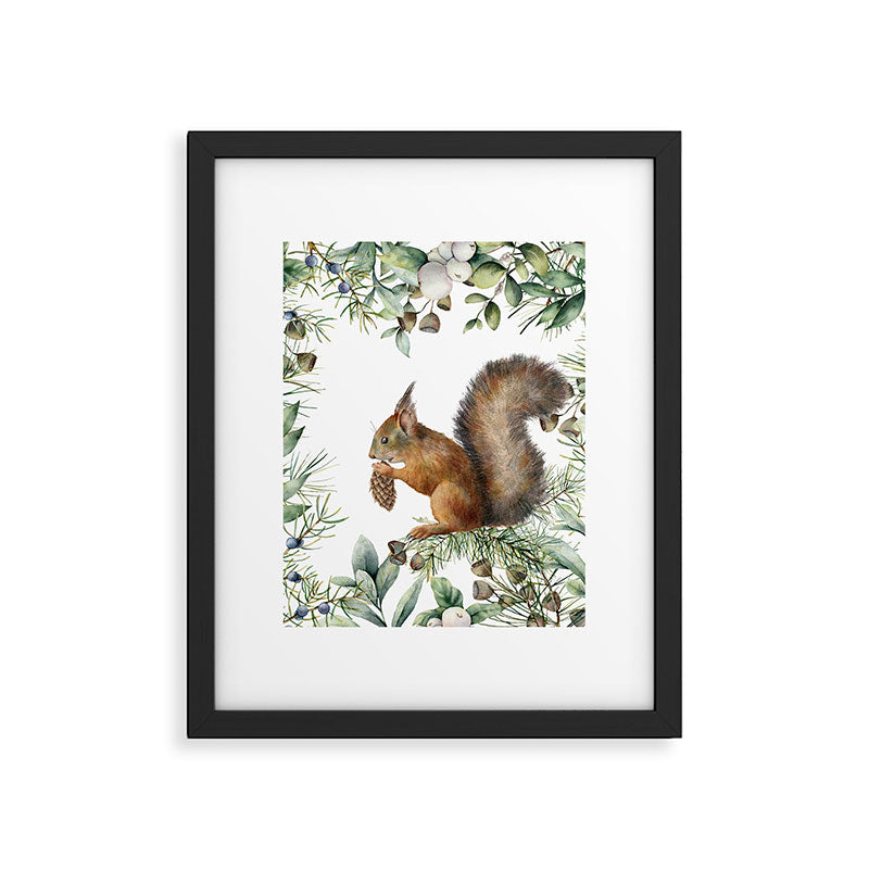 Cute Squirrel and Woodland, Watercolor Framed Art Print Gallery Image 6