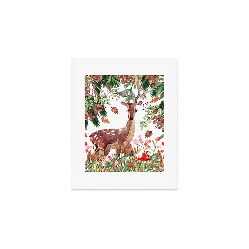 Cute, Watercolor, Deer Painting Art Print Gallery Image 1