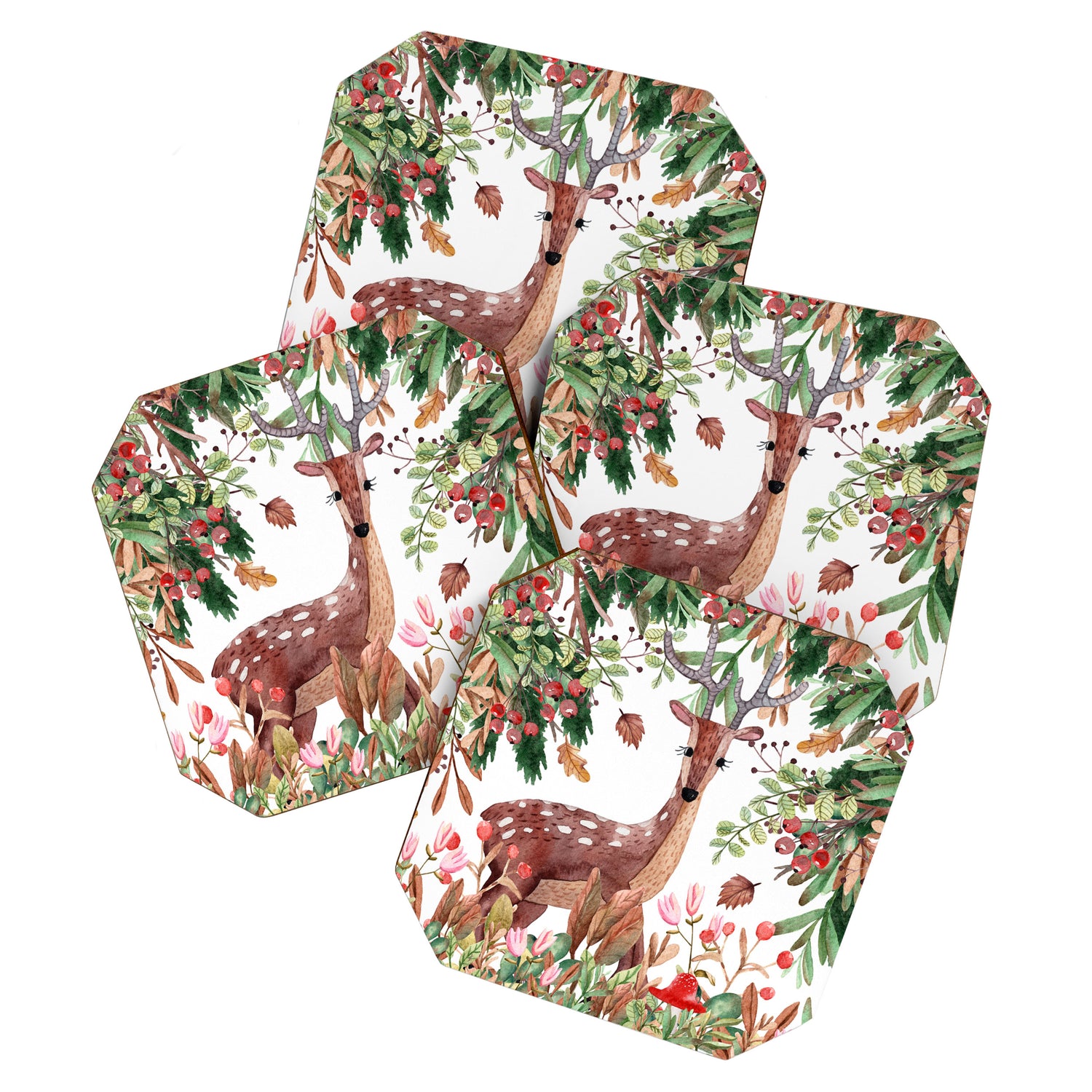 Cute, Watercolor, Deer Painting Coaster Gallery Image 1