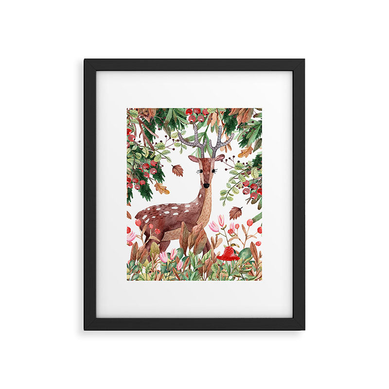 Cute, Watercolor, Deer Painting Framed Art Print Gallery Image 6