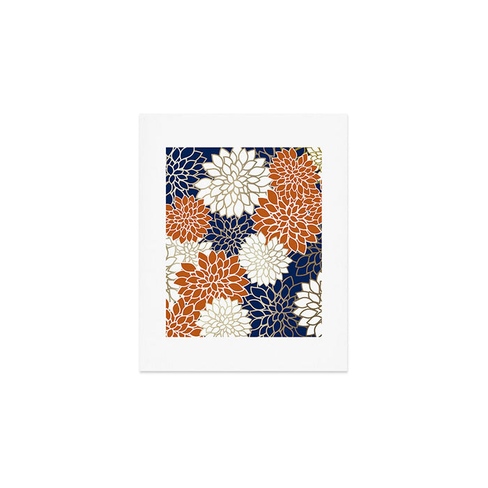Dahlia Blooms, Terracotta, Navy, Gold, White Art Print Gallery Image 1
